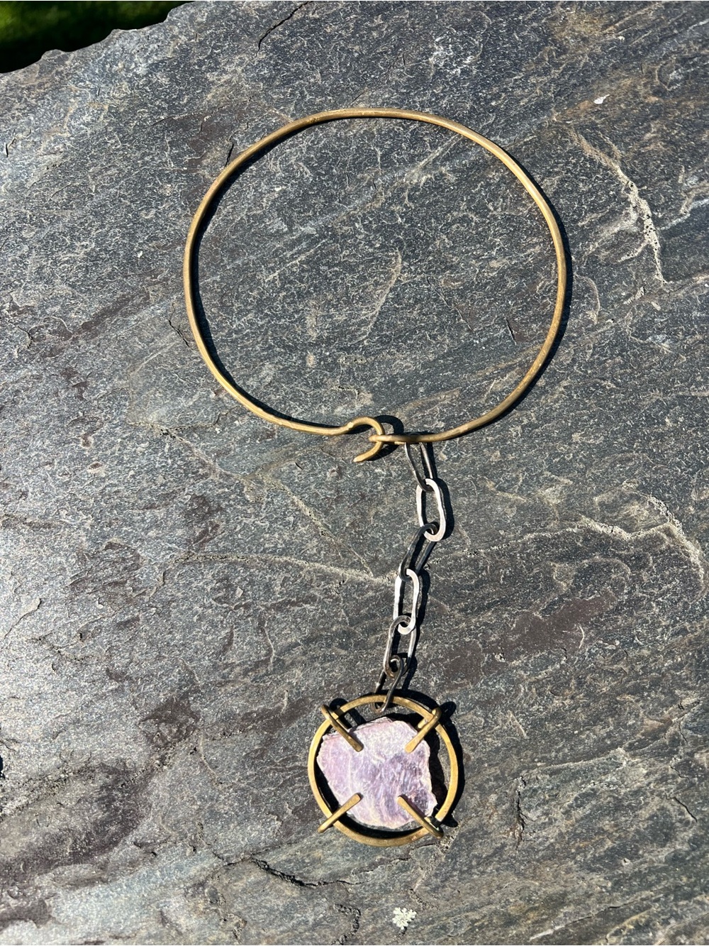 Plutonia Blue Brass and Sterling Silver Pendulum Choker Necklace